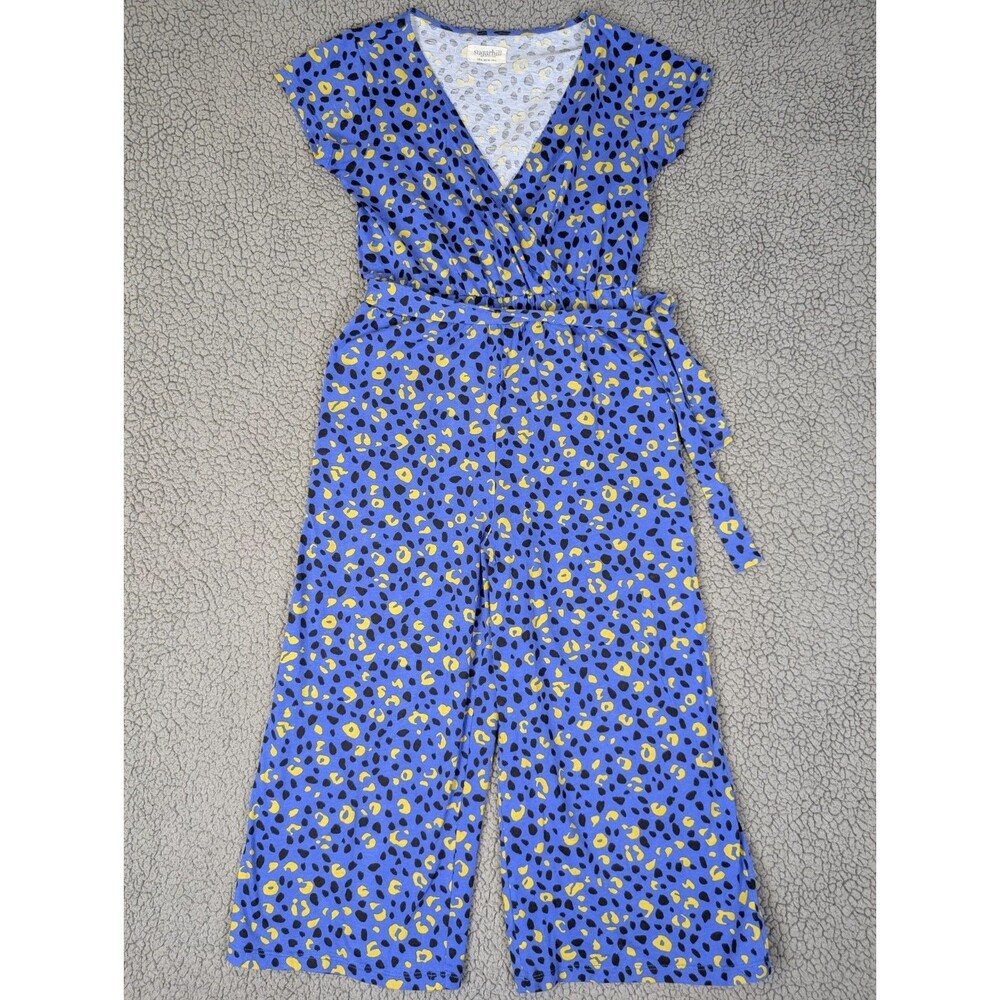 Sugarhill Brighton Jumpsuit Women's 4 Elastic Waist Wrap Front Short Sleeve Crop